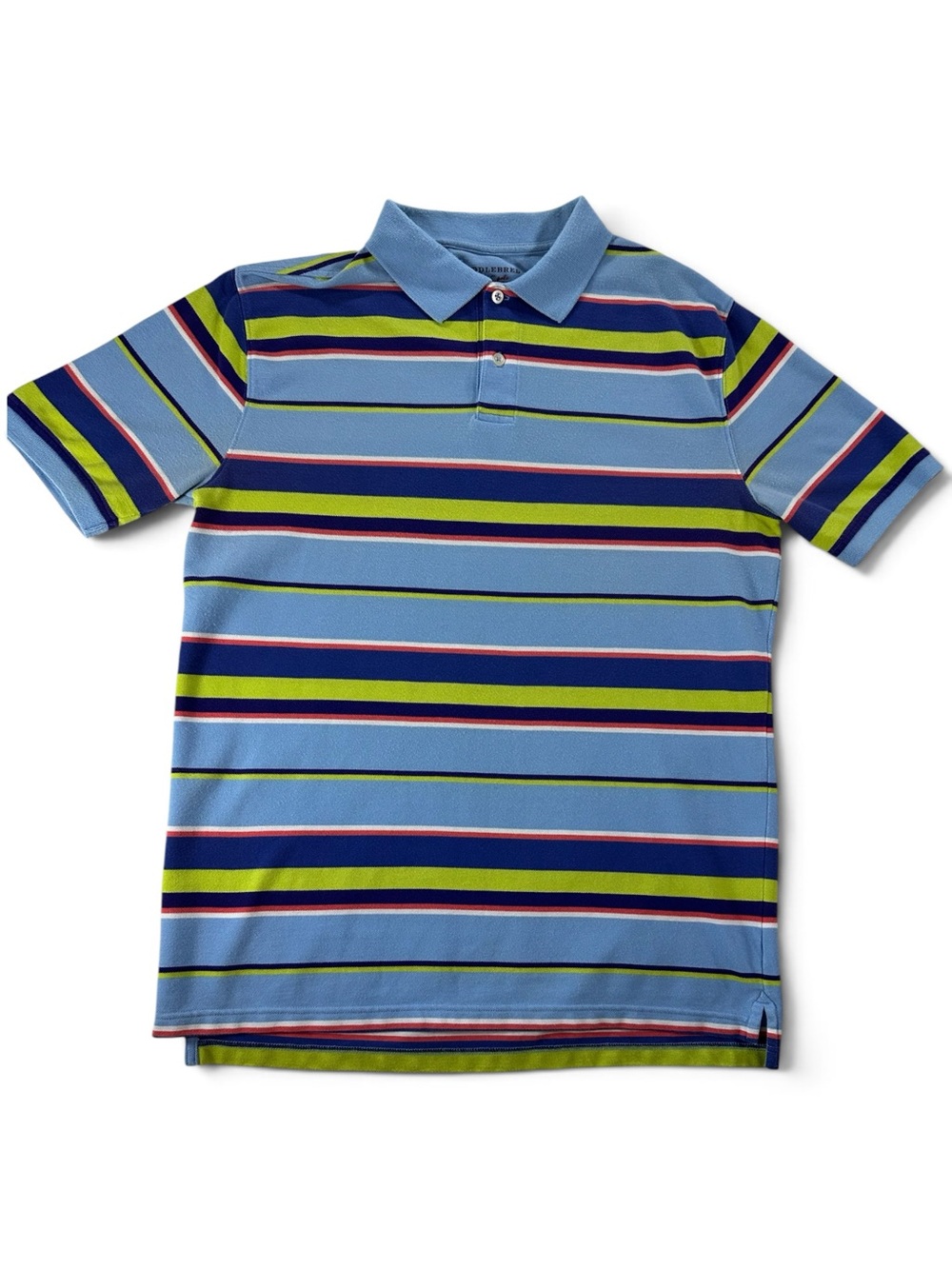 Saddlebred Light Blue Stripe Polo with Navy, Lime & Pink